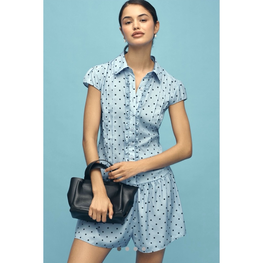 Anthropologie Maeve Cap Sleeve Button Front Romper Vacation NWT Sz M